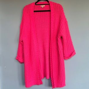 Neon Pink, Knitted, Oversized Cardigan